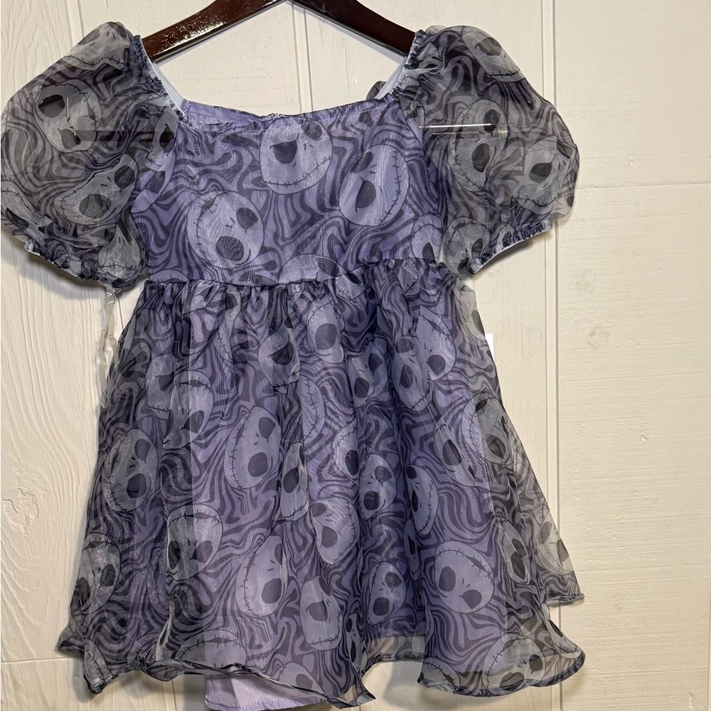 Disney Girls Jack Skellington Halloween Short Puff Sleeve Dress Purple M NWT